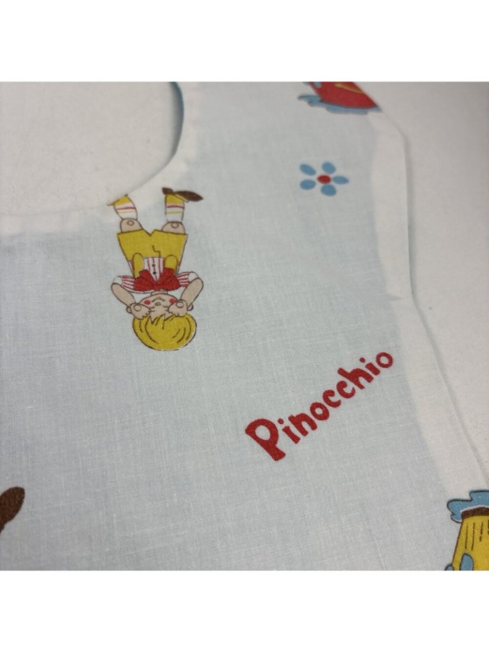 Vintage PINOCCHIO Disney Fabric Handmade Toddler Bib - Adjustable Snap Fasten - Picture 4 of 7